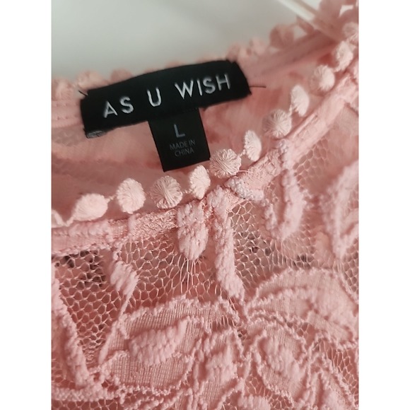 Spring Easter Summer Peach High Waist Baby Doll Dress Lace 3/4 Sleeves Lined‎ L - Picture 2 of 8